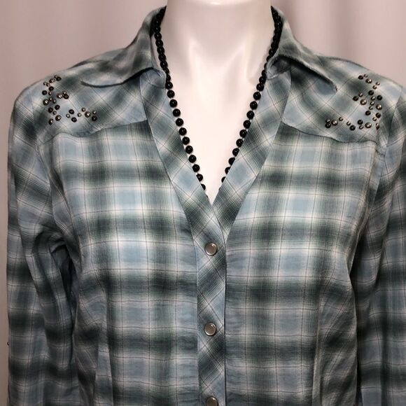 a.n.a. country western style long sleeve blouse - Picture 2 of 8